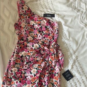 Lulu's Pink and Red Ruffled One-Shoulder Sundress